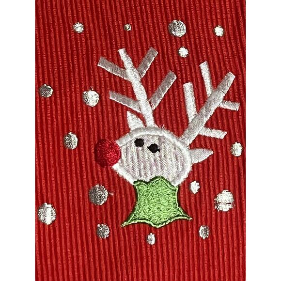 6 Red Christmas Rudolph Placemats Holiday Placemat Embroidered Silver 16x12 - Picture 2 of 5